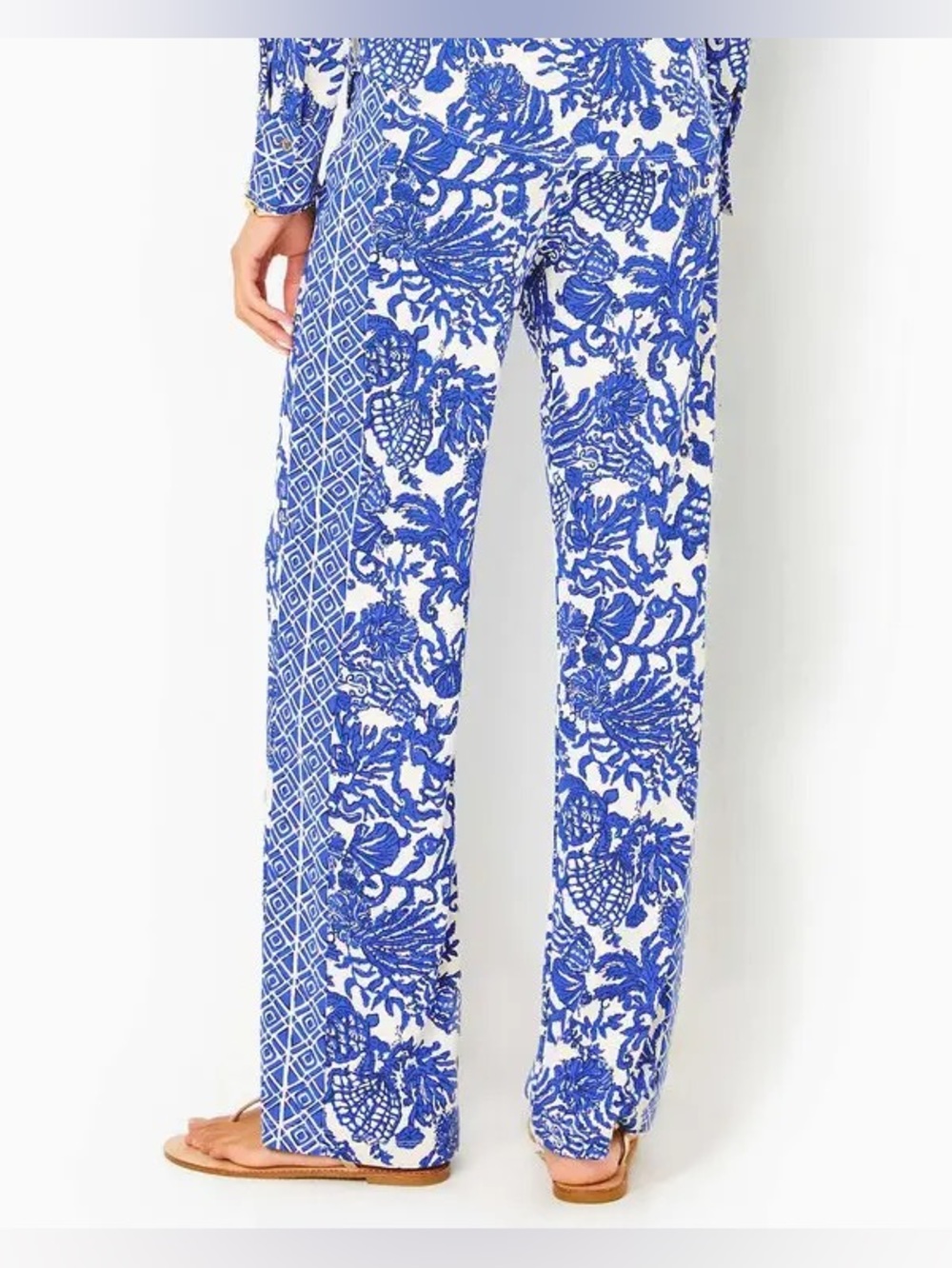 Lilly Pulitzer Royal Blue & White Mixed-Print Wide-Leg Pants